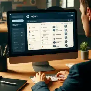 Professionnel utilisant Notion pour l'organisation et la gestion de projets